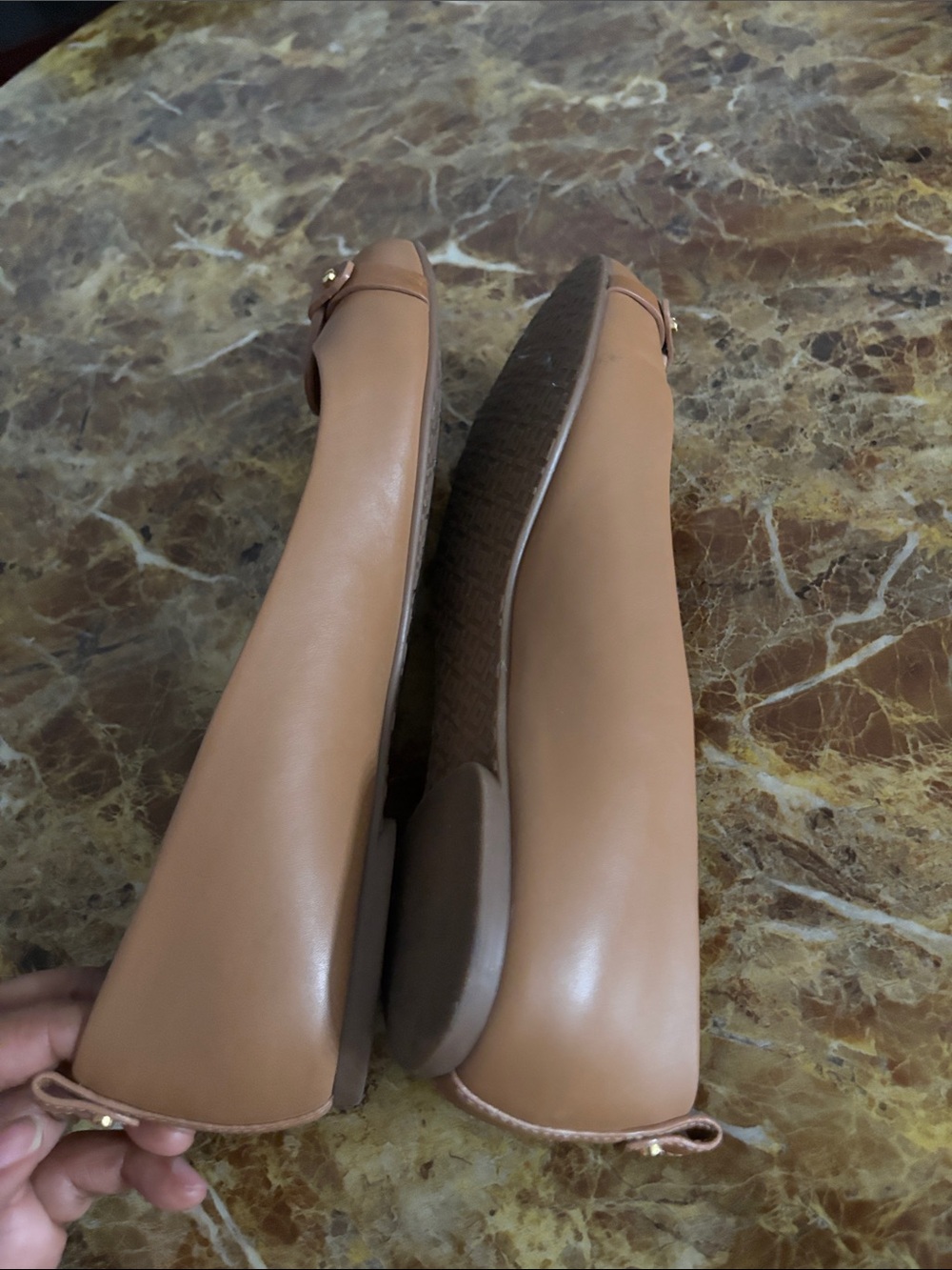 Tory Burch Cognac Leather Logo Ballet Flats - Picture 7 of 7